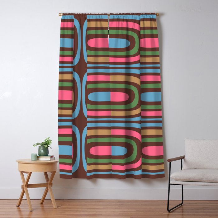 Retro Contemporary Boho Confaab Abstract Multicolored Vertical Pattern on Brown Window Curtain Gallery Image 5