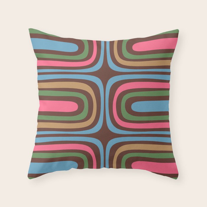 Retro Contemporary Boho Confaab Abstract Multicolored Vertical Pattern on Brown Throw Pillow Gallery Image 6