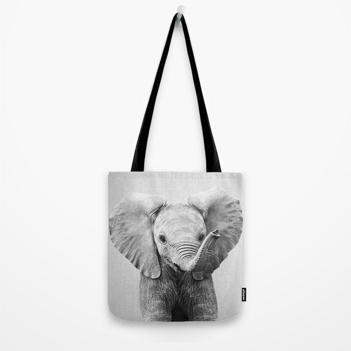 Baby Elephant - Black & White Tote Bag Gallery Image 2