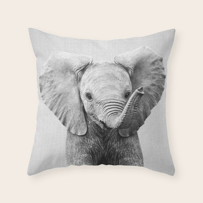 Baby Elephant - Black & White Throw Pillow Gallery Image 6