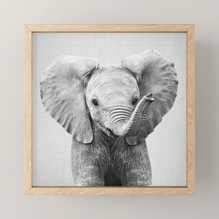 Baby Elephant - Black & White Mini Art Print Gallery Image 1