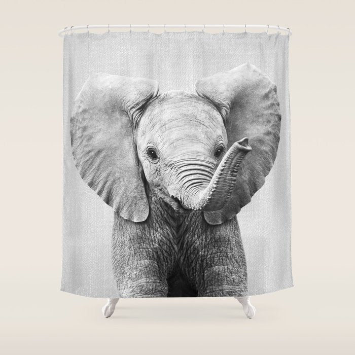 Baby Elephant - Black & White Shower Curtain Gallery Image 1