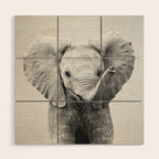 Baby Elephant - Black & White Wood Wall Art Gallery Image 1
