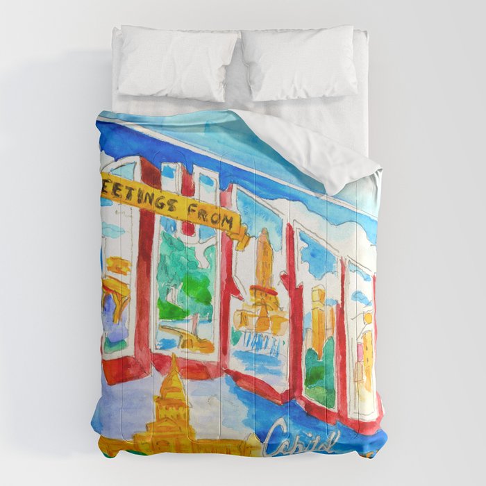 Greetings From Austin Mural watercolor Comforter Gallery Image 6