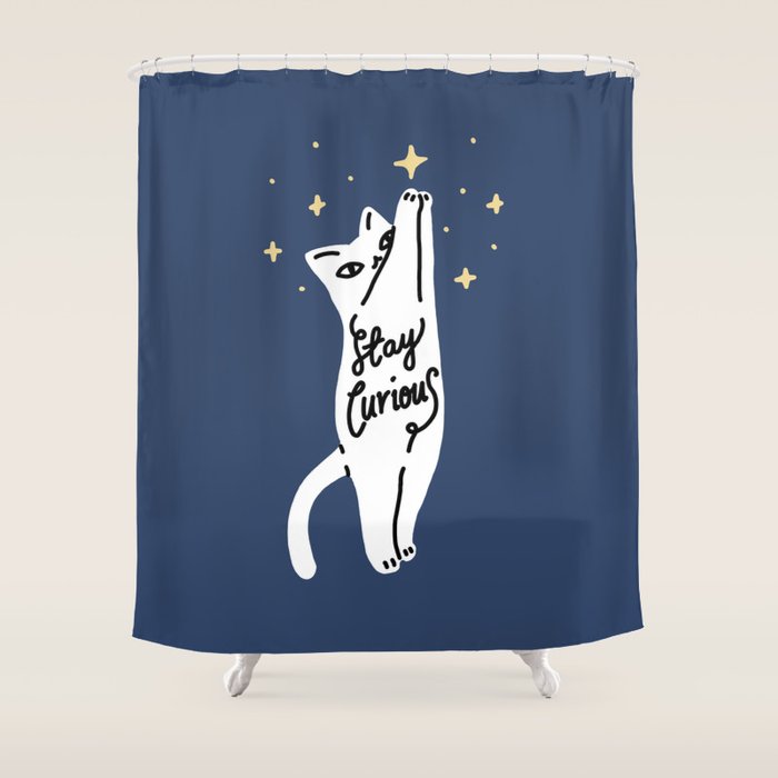 Stay Curious Cat Shower Curtain Gallery Image 1