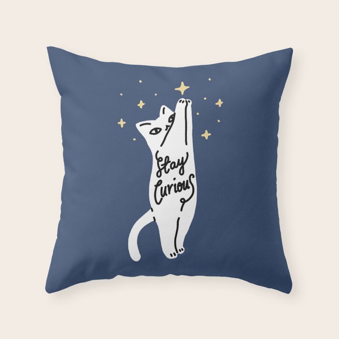 Stay Curious Cat Throw Pillow Gallery Image 1