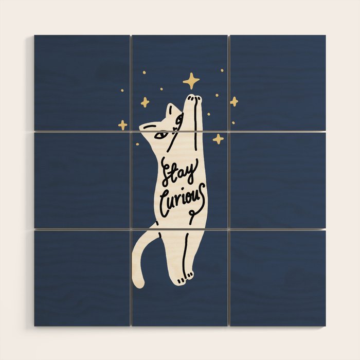 Stay Curious Cat Wood Wall Art Gallery Image 1
