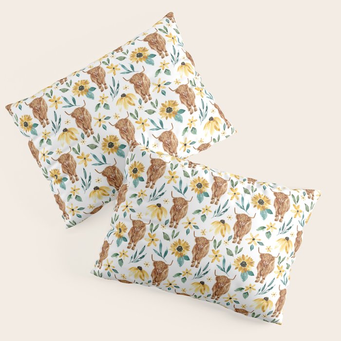 Sunflower Floral Highland Cow Pillow Sham Gallery Image 1
