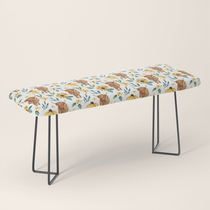 Sunflower Floral Highland Cow Bench Gallery Image 1
