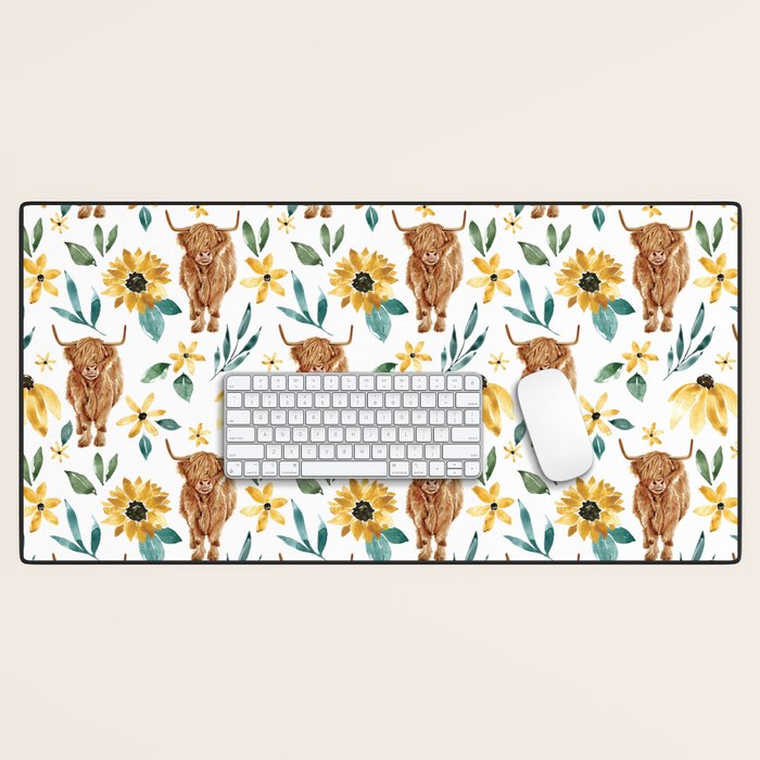 Sunflower Floral Highland Cow Desk Mat Gallery Image 1