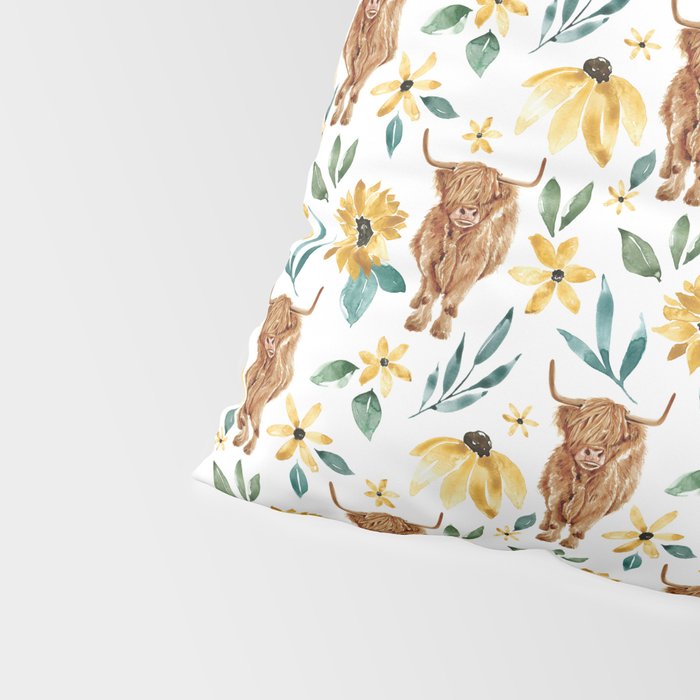 Sunflower Floral Highland Cow Pillow Sham Gallery Image 4