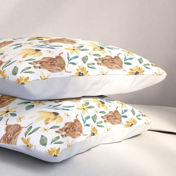 Sunflower Floral Highland Cow Pillow Sham Gallery Image 3