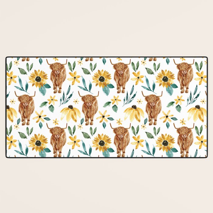 Sunflower Floral Highland Cow Desk Mat Gallery Image 3