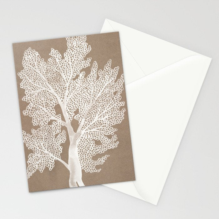 Sea Fan Coral - White on Kraft Stationery Card Gallery Image 2