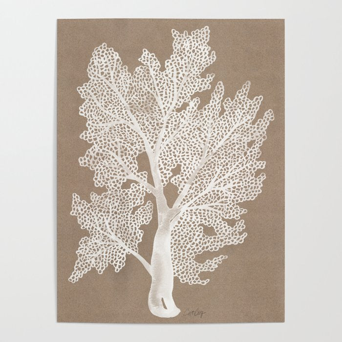 Sea Fan Coral - White on Kraft Poster Gallery Image 1