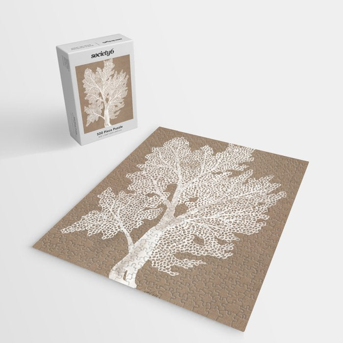 Sea Fan Coral - White on Kraft Jigsaw Puzzle Gallery Image 2