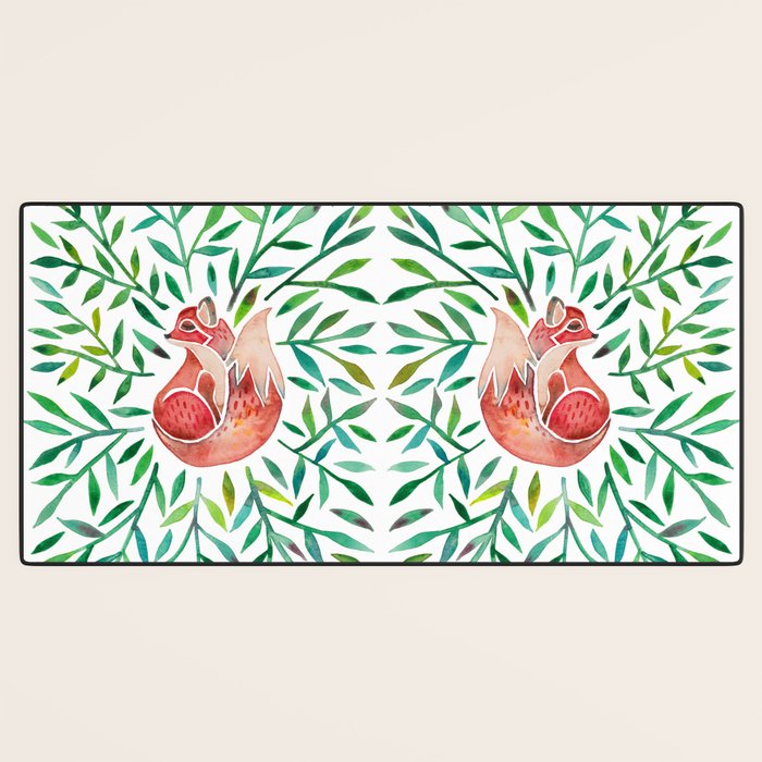 Woodland Fox - Green Leaves Desk Mat Gallery Image 3