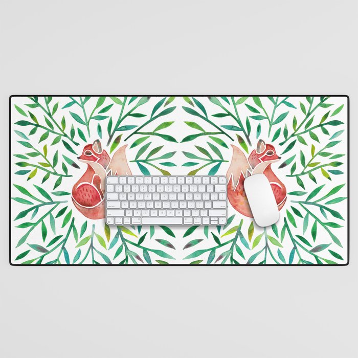 Woodland Fox - Green Leaves Desk Mat Gallery Image 1
