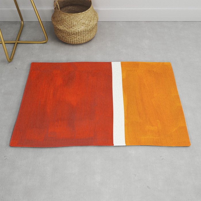 Burnt Orange Yellow Ochre Mid Century Modern Abstract Minimalist Rothko Color Field Squares Rug Gallery Image 1