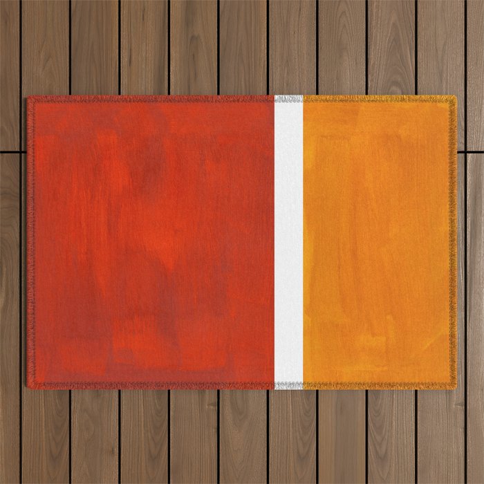 Burnt Orange Yellow Ochre Mid Century Modern Abstract Minimalist Rothko Color Field Squares Outdoor Rug Gallery Image 1
