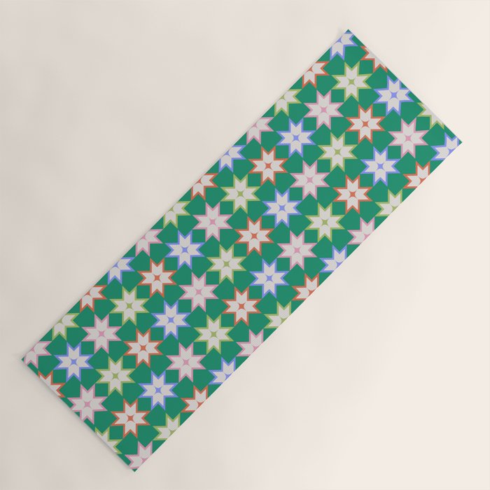 Festive Geometric Star Pattern on Green Yoga Mat Gallery Image 1