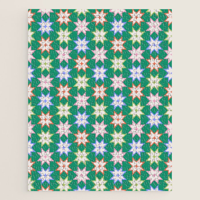 Festive Geometric Star Pattern on Green Jigsaw Puzzle Gallery Image 1