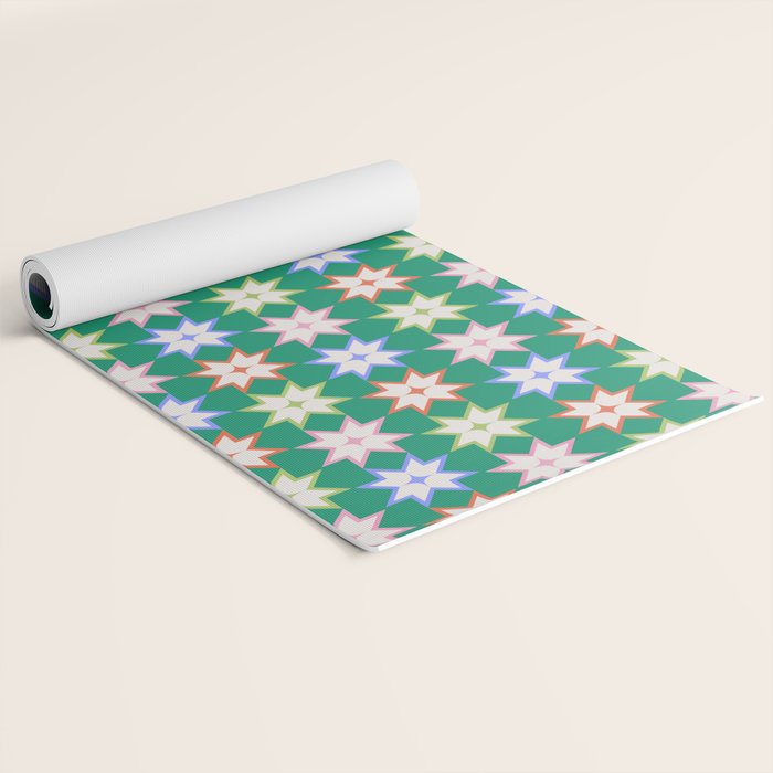 Festive Geometric Star Pattern on Green Yoga Mat Gallery Image 2