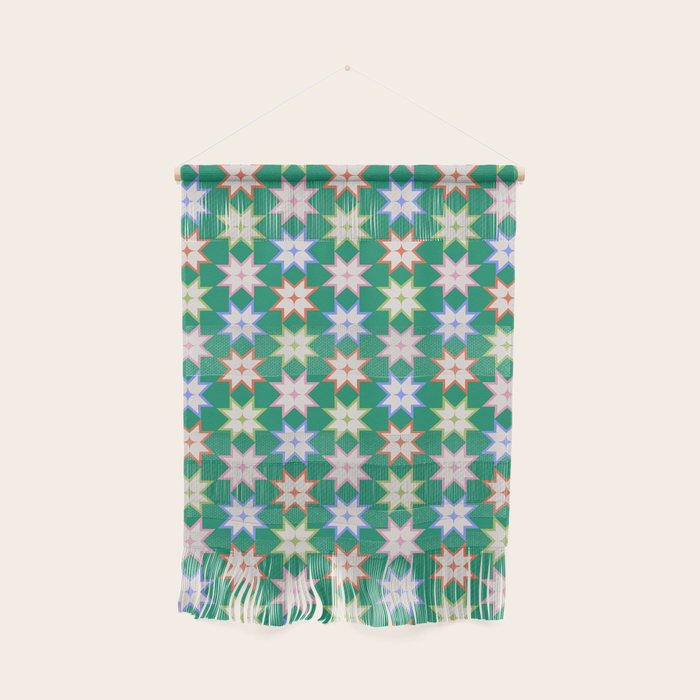 Festive Geometric Star Pattern on Green Wall Hanging Gallery Image 1