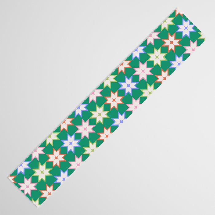 Festive Geometric Star Pattern on Green Table Runner Gallery Image 3