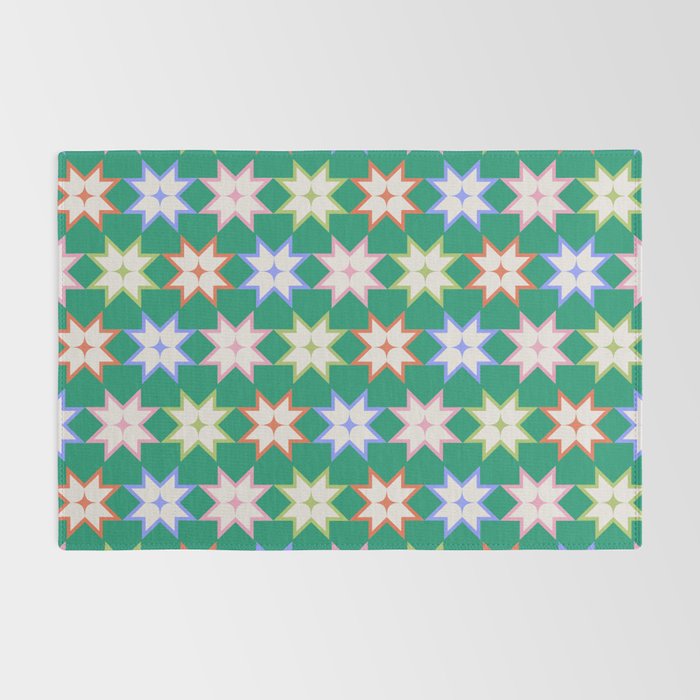 Festive Geometric Star Pattern on Green Rug Gallery Image 2