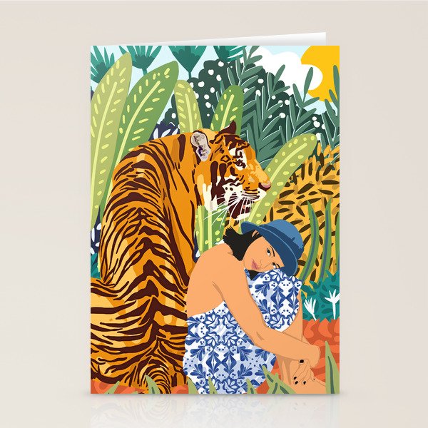 Awaken The Tiger Within Illustration, Wildlife Nature Wall Decor, Jungle Human Nature Connection Stationery Card Gallery Image 1