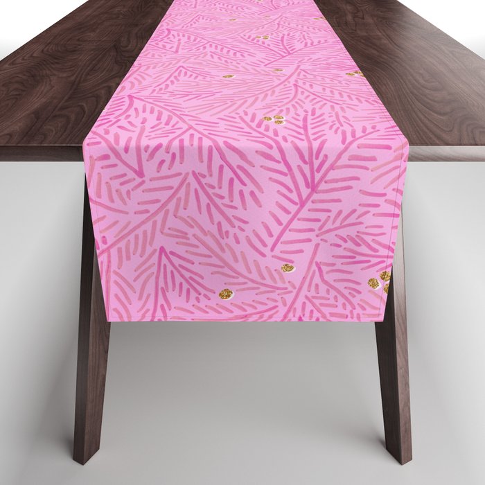 Winter Berries & Pine Branches in Pink & Gold Table Runner Gallery Image 1