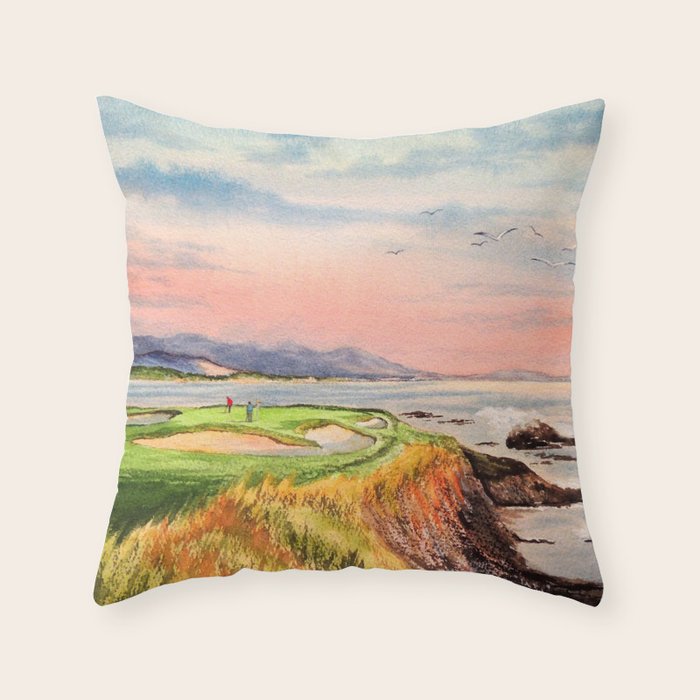Pebble Beach Golf Course Hole 7 Throw Pillow Gallery Image 1