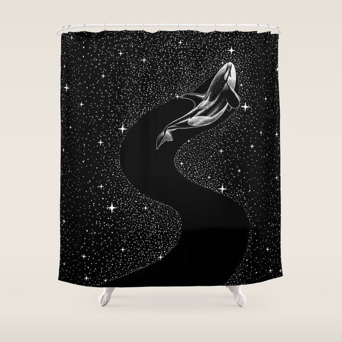 Starry Orca (Black Version) Shower Curtain Gallery Image 1