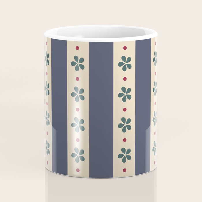 Blue Stripes And Flowers Coffee Mug Gallery Image 4