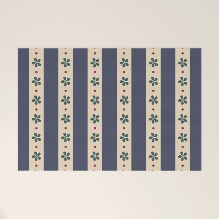Blue Stripes And Flowers Welcome Mat Gallery Image 1