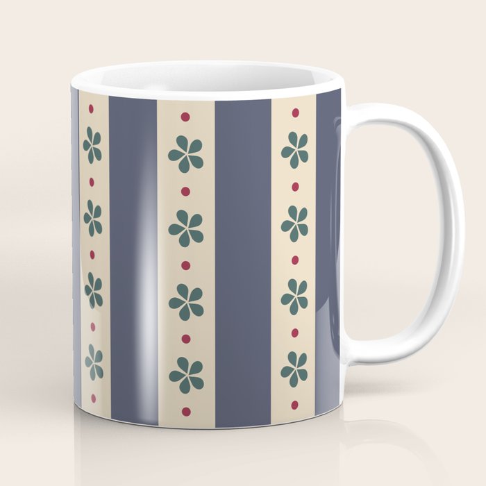 Blue Stripes And Flowers Coffee Mug Gallery Image 1