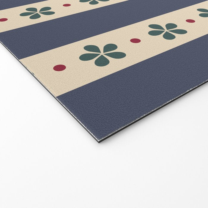 Blue Stripes And Flowers Welcome Mat Gallery Image 2
