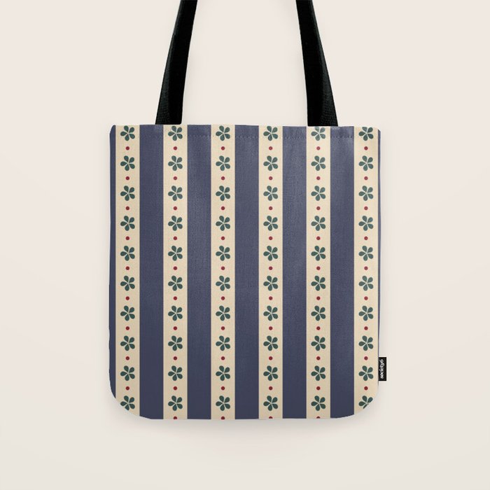 Blue Stripes And Flowers Tote Bag Gallery Image 1