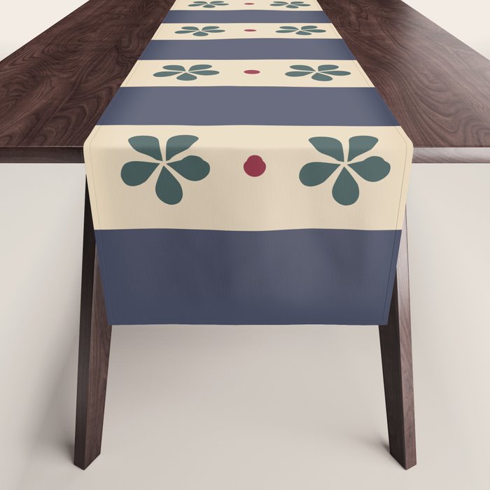Blue Stripes And Flowers Table Runner Gallery Image 1