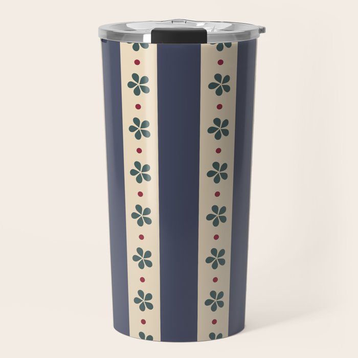 Blue Stripes And Flowers Travel Mug Gallery Image 1