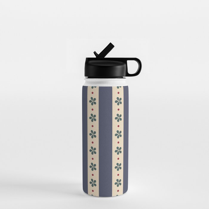 Blue Stripes And Flowers Water Bottle Gallery Image 1