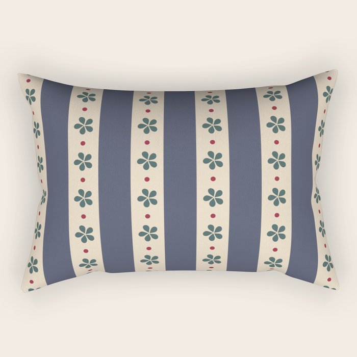 Blue Stripes And Flowers Rectangular Pillow Gallery Image 2