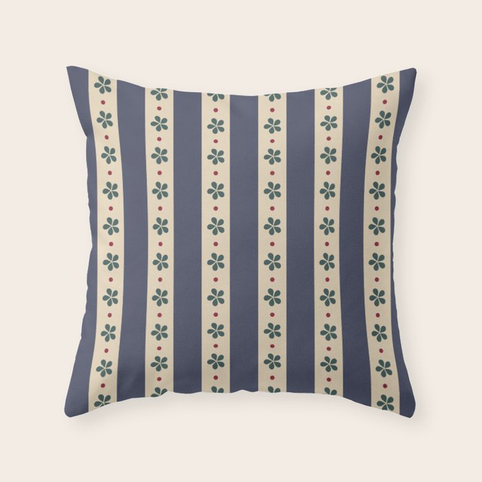 Blue Stripes And Flowers Throw Pillow Gallery Image 1