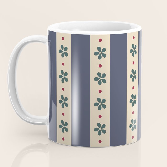 Blue Stripes And Flowers Coffee Mug Gallery Image 3