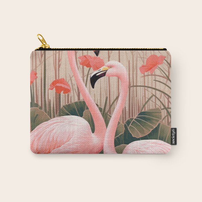 Pink Flamingo Pair In The Bloom Carry All Pouch Gallery Image 1