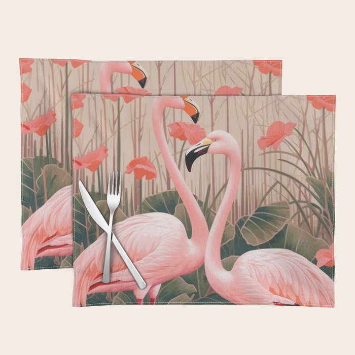 Pink Flamingo Pair In The Bloom Placemat Gallery Image 1