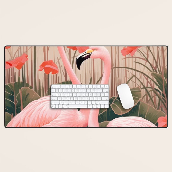 Pink Flamingo Pair In The Bloom Desk Mat Gallery Image 1