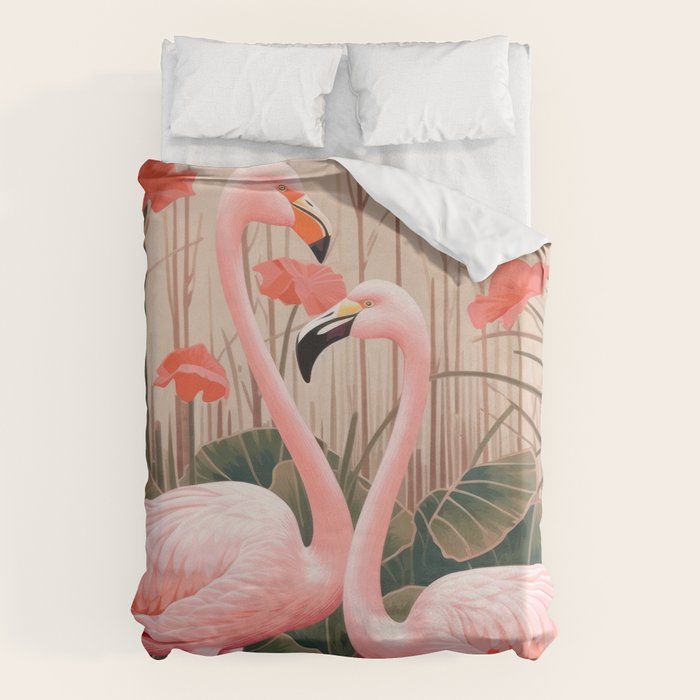 Pink Flamingo Pair In The Bloom Duvet Cover Gallery Image 1