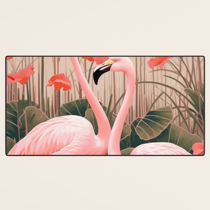 Pink Flamingo Pair In The Bloom Desk Mat Gallery Image 3